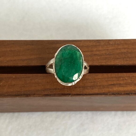 Sterling Silver 925 Oval Bezel Set Faceted Green Jadeite Split Shank Ring Sz 8.5 - Picture 12 of 16